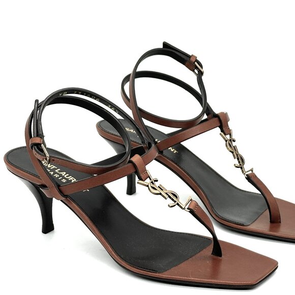 Saint Laurent Cassandra 60 YSL Logo Thong Ankle Strap Sandals Heels Shoes - Picture 12 of 16